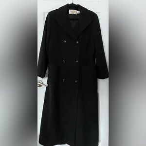 Talbots Classic Black Double-Breasted Wool Full Length Pea Coat size 14